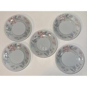 American Limoges Flowers Saucers Peach Blue White Floral Set Of 5 Fine Porcelain